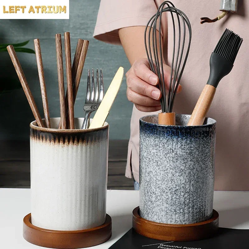 Drain Chopstick Holder Ceramic Household Kitchen Multifunctional Storage Tank Chopsticks Spoon Knife and Fork Storage Bucket
