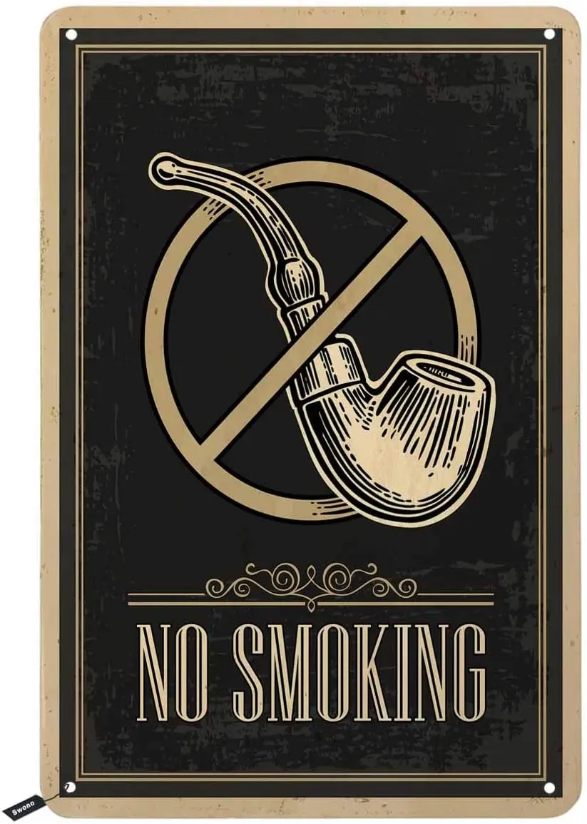 Swono No Smoking Tin Signs,Retro Poster Pipe on Dark Background Vintage Metal Sign for Men Women,Wall Decor Bars,Restaur