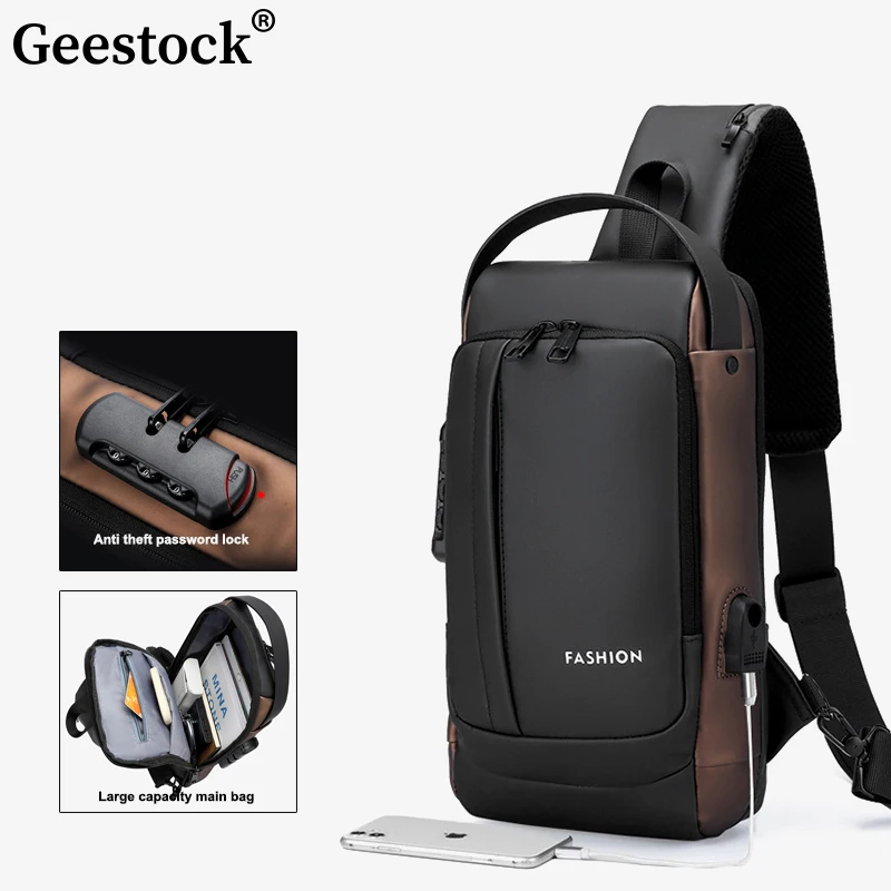 

Geestock Men Anti Theft Chest Bag Shoulder Bag With USB Charging Port Crossbody Bags School Short Trip Fashion Men's Sling Pack