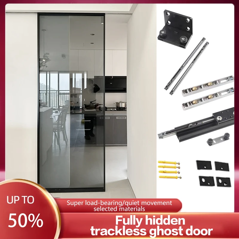 

Invisible Hidden Trackless Ghost Door Sliding Track Kitchen Bedroom Bathroom Sliding Door Wooden Aluminum Frame Door Hardware