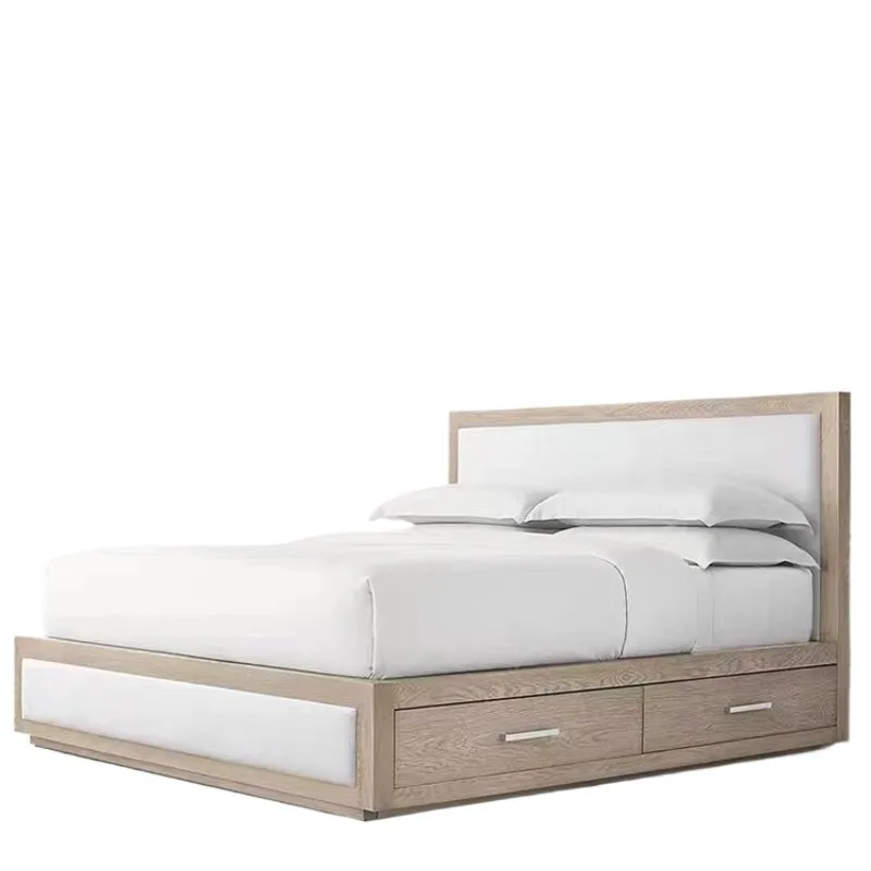 

European master bedroom simple American light luxury wedding bed storage double solid wood bed furniture solid wood bed