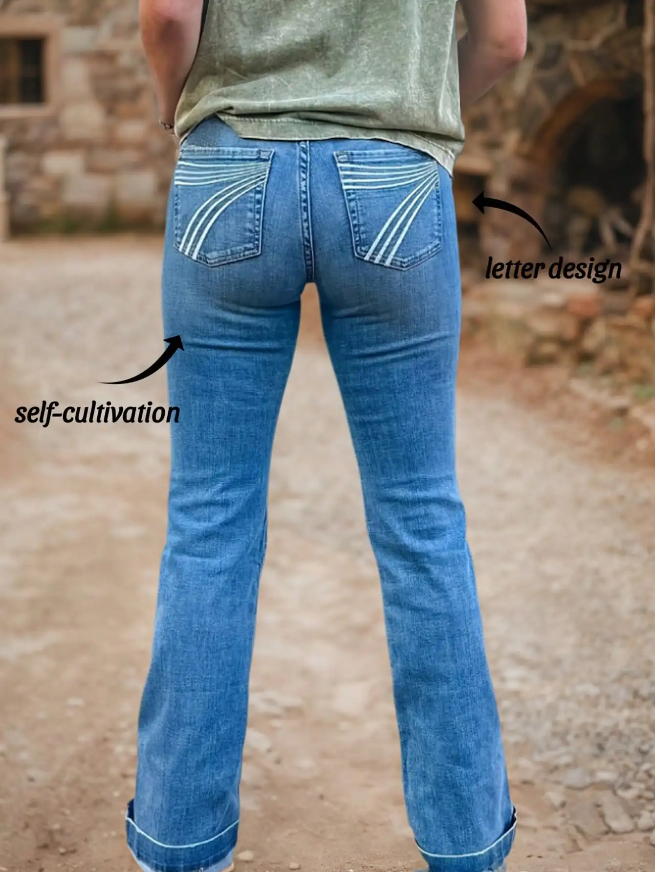 

Женские расклешенные джинсы с вышивкой, стрейч-деним со средней посадкой, повседневный стиль для всех сезонов