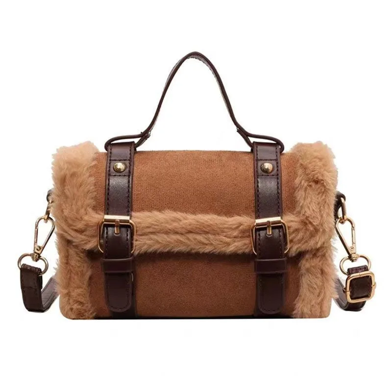 

New Women's Crossbody Winter Lamb Plush Velvet Bag Lady Small Square Handbag French Korea Style Shoulder Bag Hot Selling