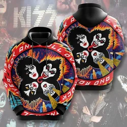Rock Band Hoodies Kiss 3D Print Men Women Hip Hop Oversized Pullover Hooded Sweatshirts Fashion Streetwear Man Tops Clothing