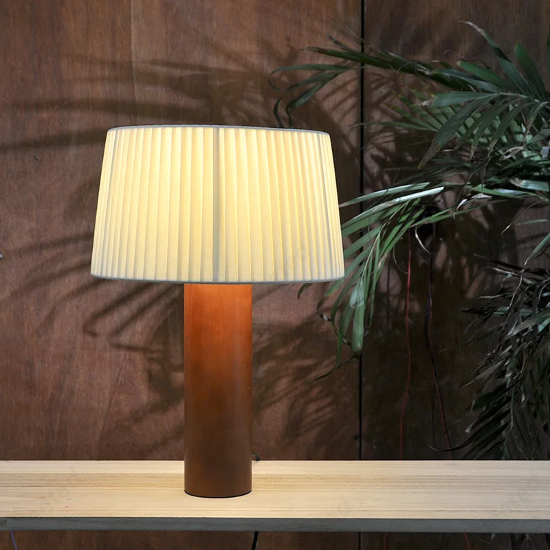 

New Simple LED Pleated Solid Wood Table Lamp Living Room Study Bedroom Bedside Atmosphere Lighting Lamps
