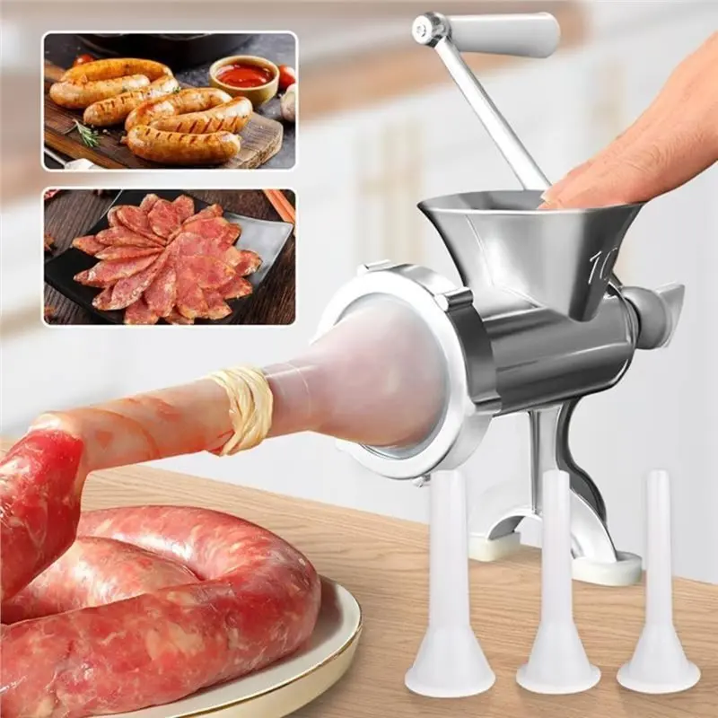 [Compact】 Hand Operated For Meat Grinder With Sausage Stuffer For Household For Meat Grinding& Sausage Filling