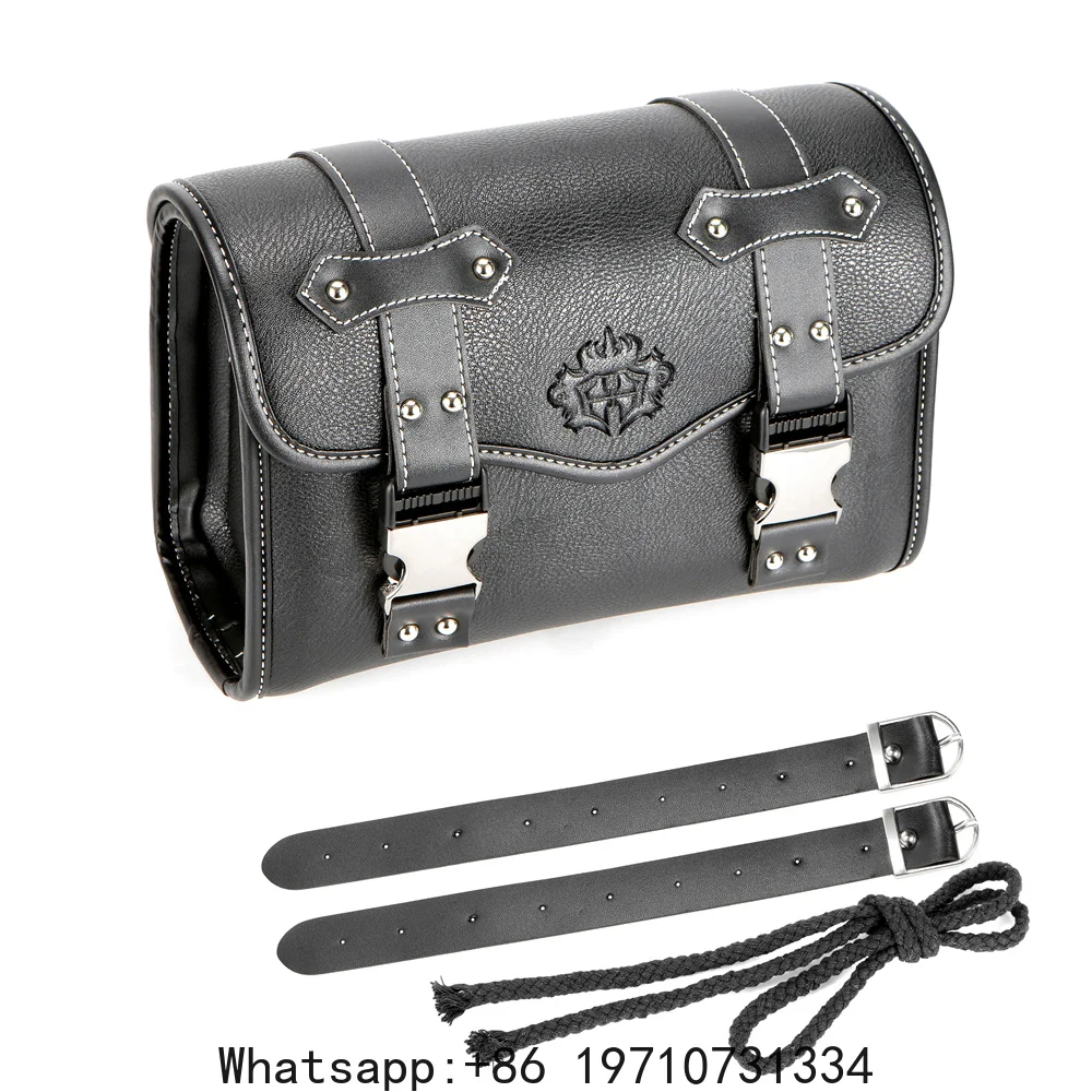 Generic Motorcycle Saddlebags – 2-Piece PU Leather Side Tool Bags & Fork Bag for Motorcycles