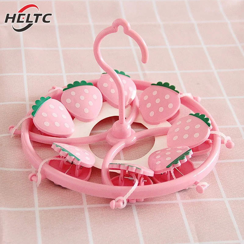 Cute Lovely Strawberry Clothes Dryer Hanger Windproof Socks Underwear Drying Rack Household Heart Storage Laundry Rack Home