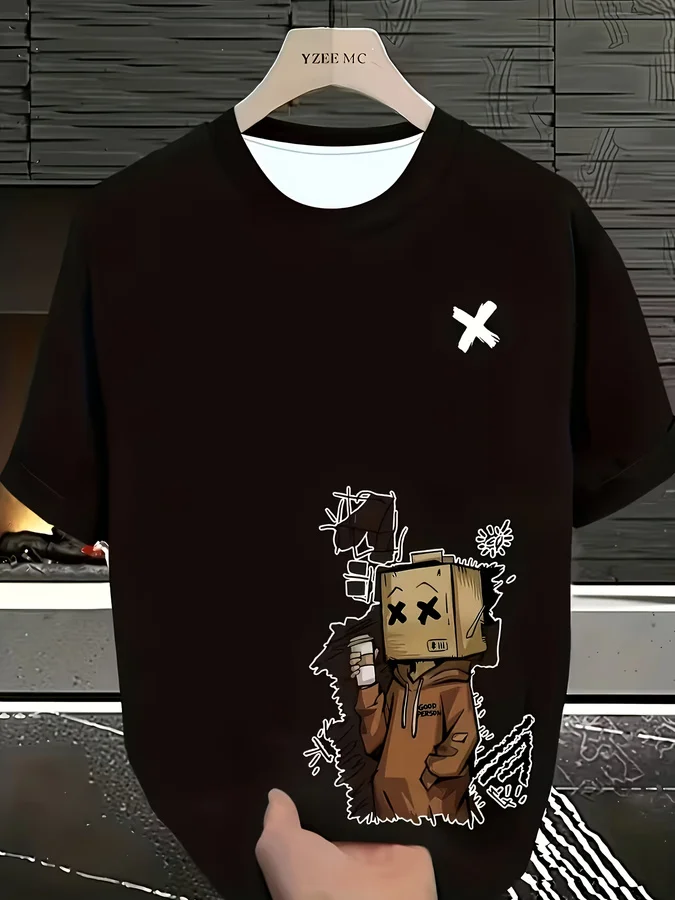 A Men'S Outdoor Trendy Fashion Doll Graffiti Casual Short-Sleeved T-Shirt, a Perfect Gift for Friends And Family!