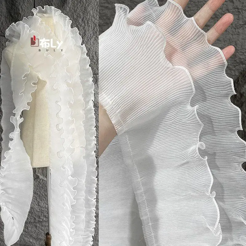 

Двухслойная матовая плиссированная кружевная ткань с текстурой для декора юбок, манжет и аксессуаров для рукоделия