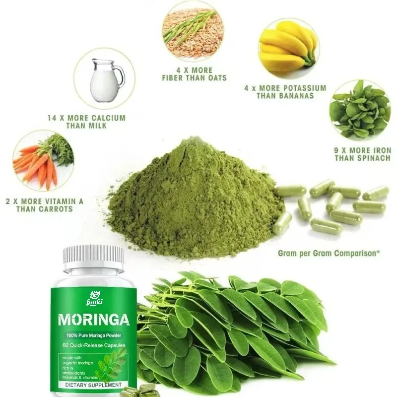 Moringa Capsules, 800mg Per Serving - Rich in Antioxidants, Various Minerals, and Vitamins | Green Superfood-60 Capsules