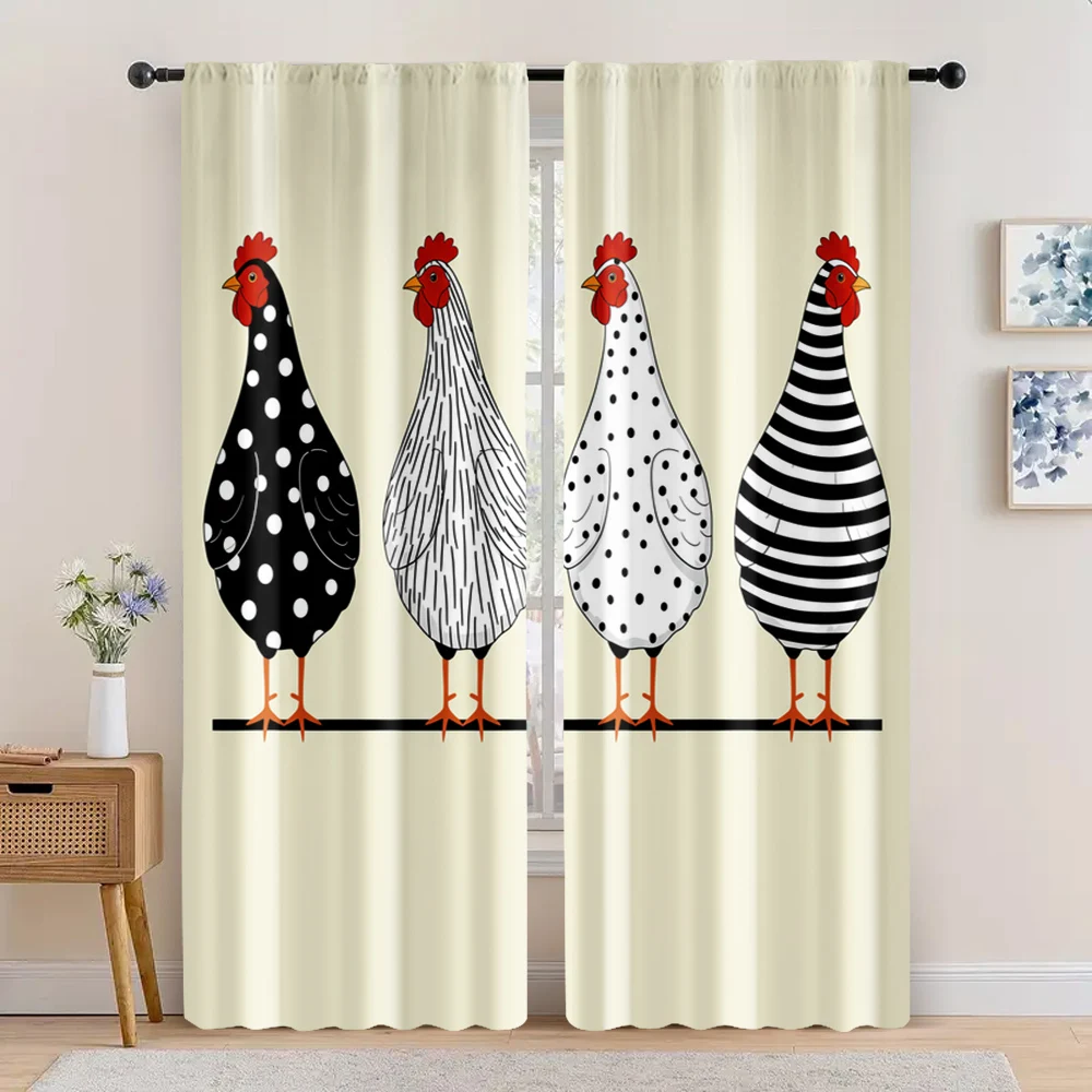 2pcs, spring summer Curtains chicken Prints Light Filtering Curtains Polyester Easy Install Art Deco Festive Perfect for