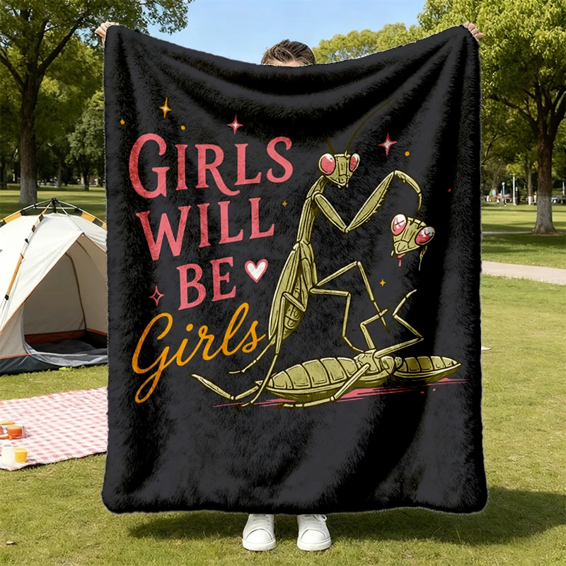 Mantis Flannel Blanket Will Be Flannel Throw, Feminist Humor Witchy Cozy Blanket, Rage Graphic, Funny Bug Warm Blanket