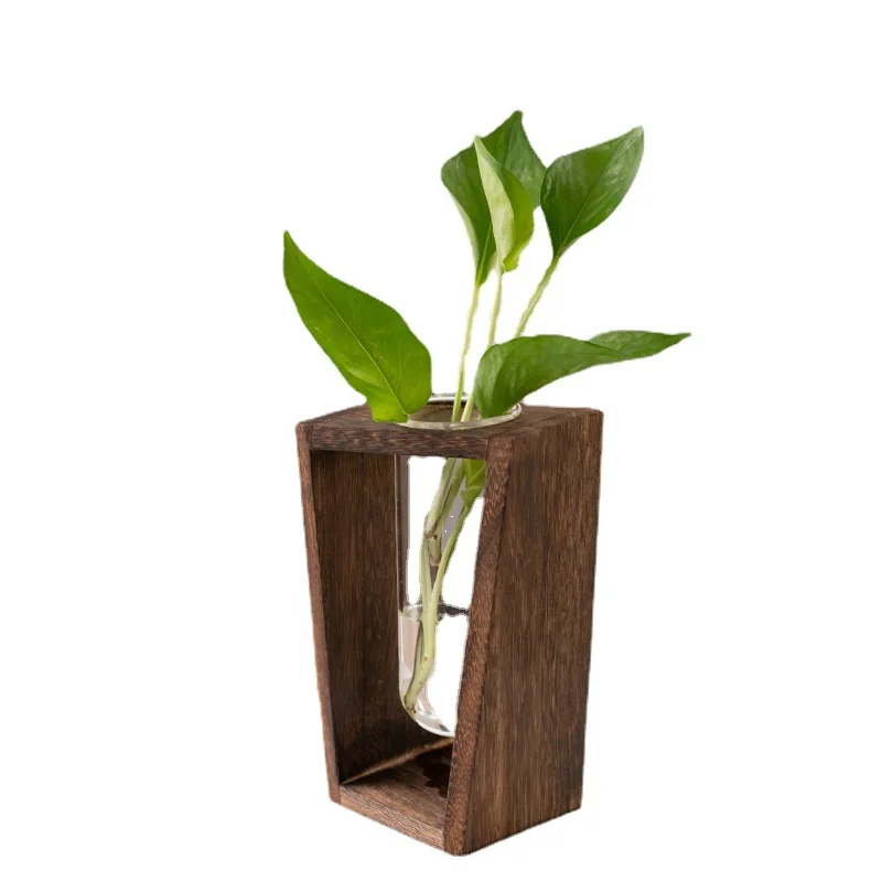

Nordic ins Wooden Frame Test Tube Glass Vase Creative Hydroponic Flower Arrange Decorative Ornaments Dried Flower Water Plant