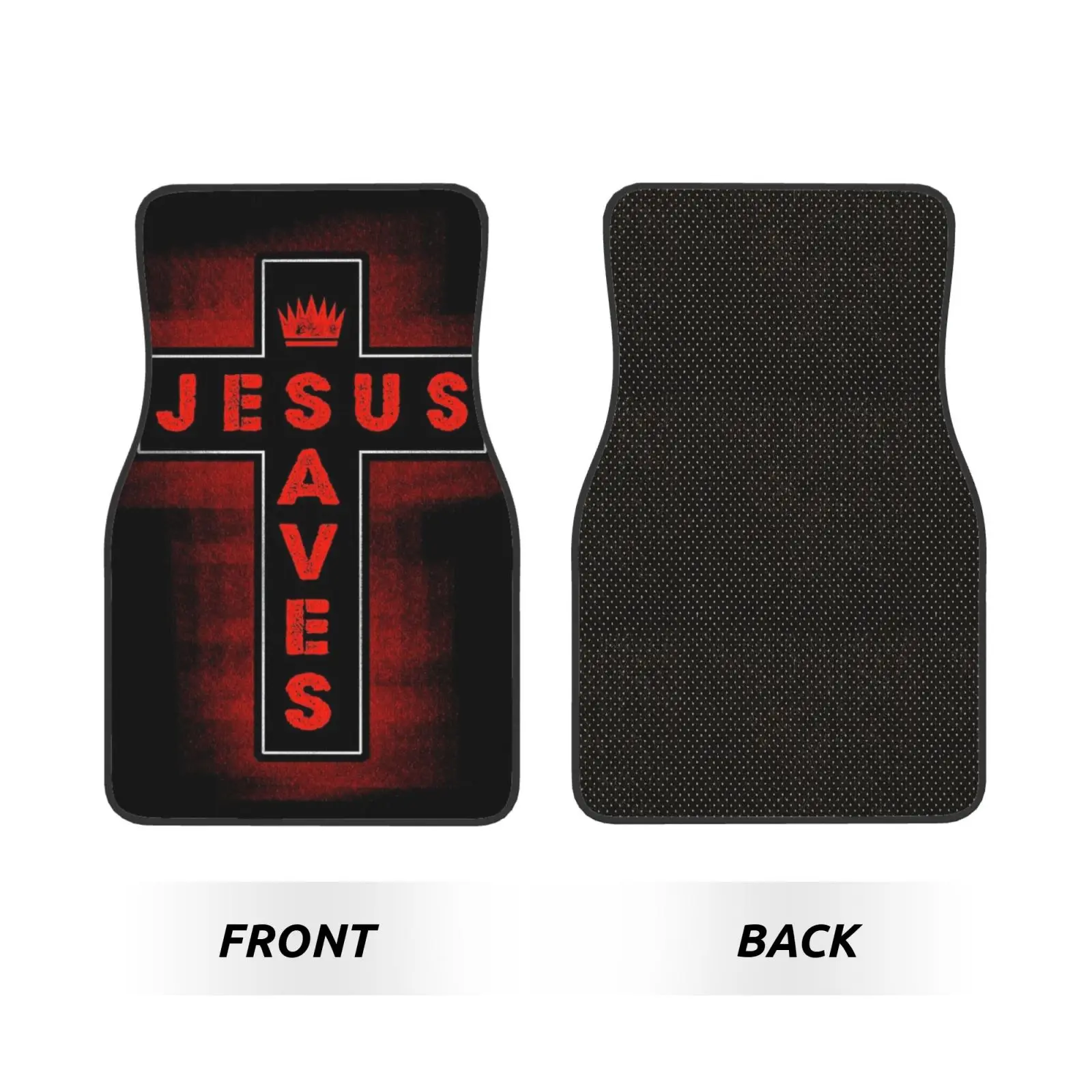 Jesus Saves Cross Pattern Car Floor Mats Set 4 Pcs Front and Rear Foot Mats Carpet Universal Car Accessories for SUV Van Sedan