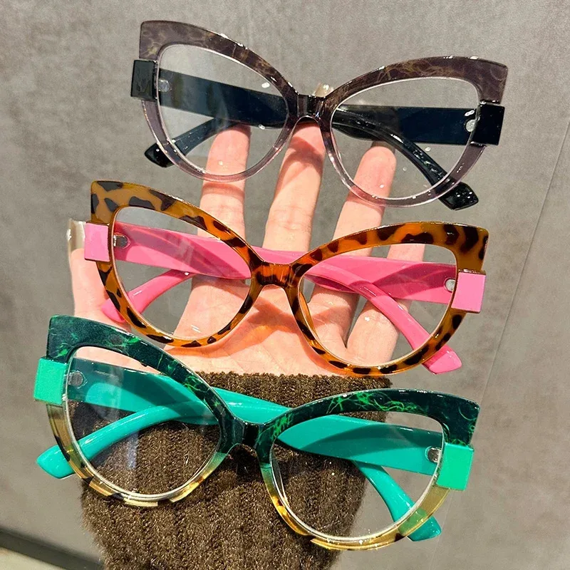 Personalized Large-framed Color-blocked Cat Eyes Reading Glasses Blue Light Blocking Eye Protection Travel Beach Eyeglasses