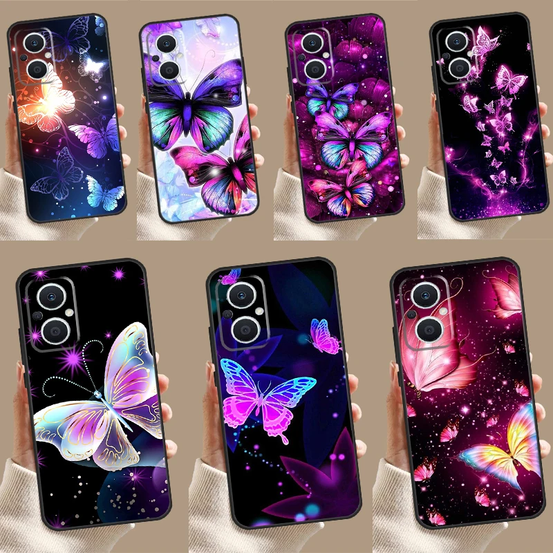 Black Beautiful Butterfly Case For OPPO Reno 11 11F 10 Pro 4Z 5Z 8T 5 6 7 8 Lite OPPO Find X5 X6 Pro X2 X3 Lite Cover