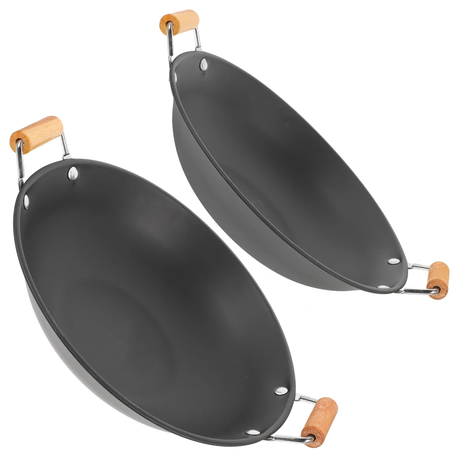 

2 Pcs Stainless Steel Griddle Dry Pot Frying Pans Paella Takeaway Thickened Wok