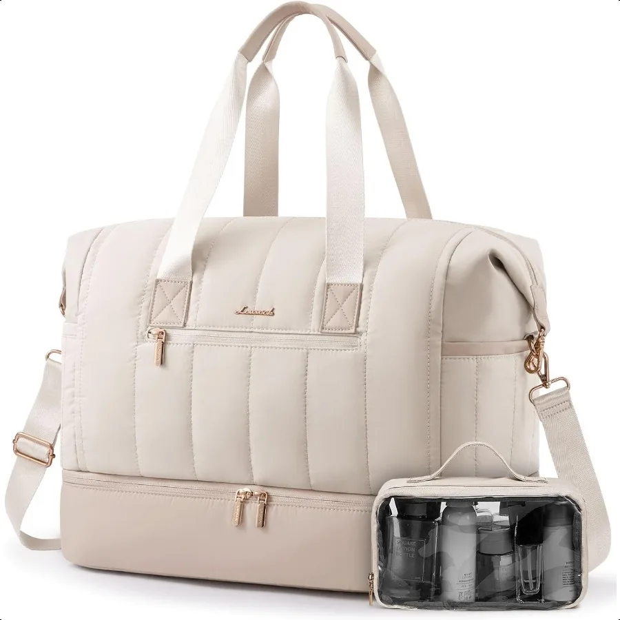 

Travel Duffle BagPuffer Weekender Bags For Women with Shoe Compartment 42L Carry On Overnight Duffel Bags For Airplanes Hospita