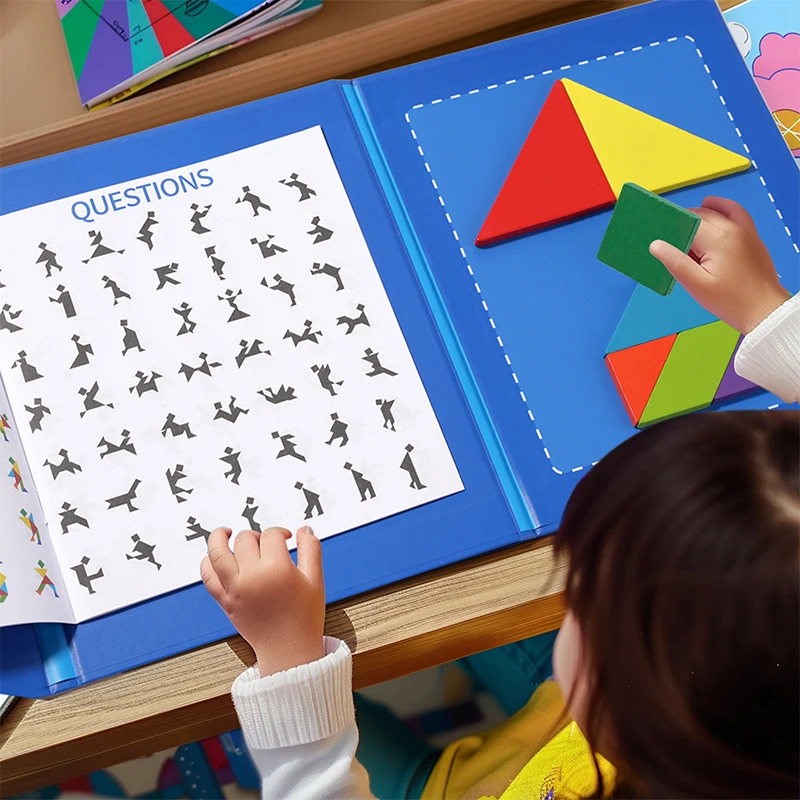 Wooden Small Jigsaw Magnetic Tangram Puzzle Book Educational Toy For Children Baby Kid Portable Montessori Learning Intelligence