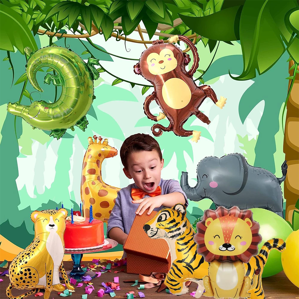 Dschungel Safari Geburtstag Dekore Folie Tier Ballon Salbei Grün Folie Geburtstag Nummer 0-9 Luftballons Kinder Safari Party liefert Gefälligkeiten – Detail 13