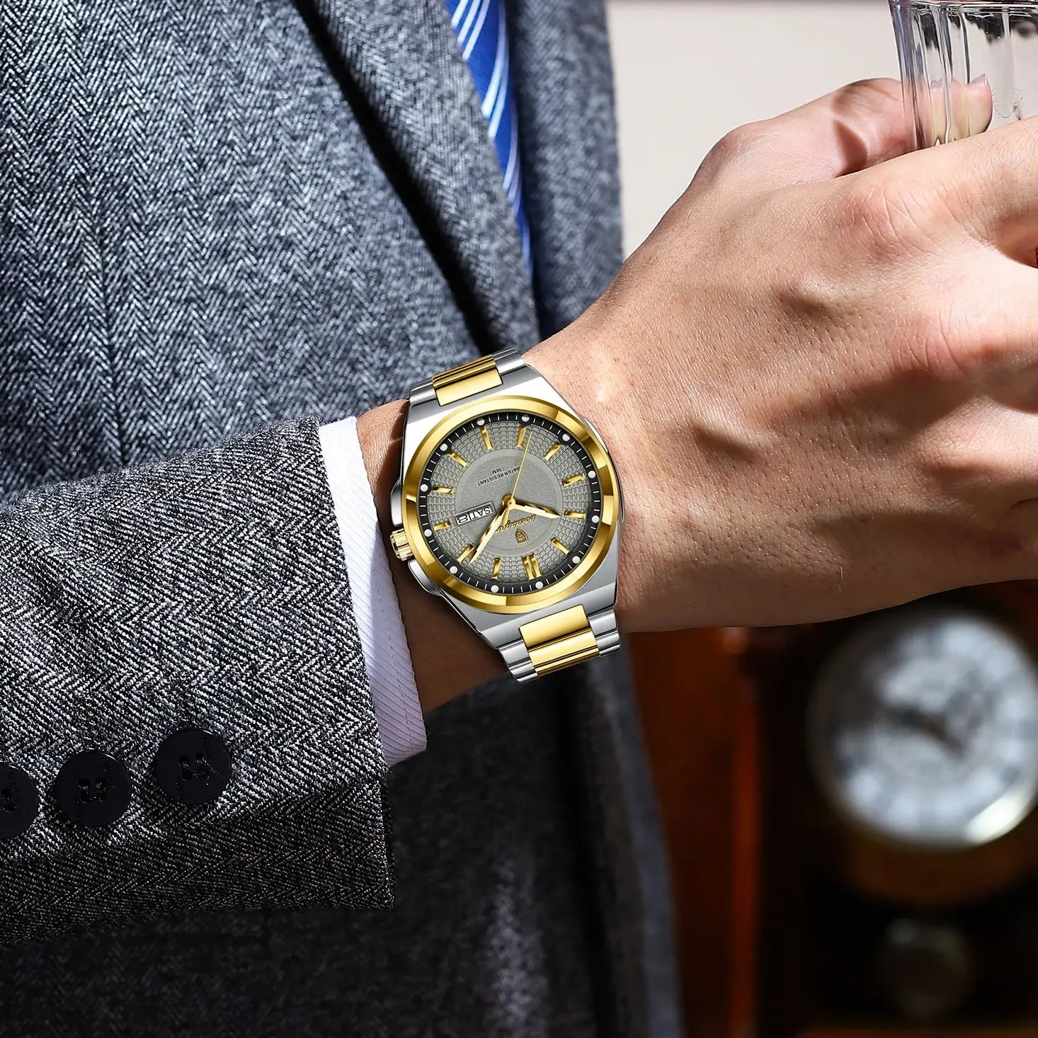 POEDAGAR ساعة يد رجالية فاخرة من الفولاذ المقاوم للصدأ تاريخ الأسبوع رجل ساعة مقاوم للماء مضيئة الأعمال موضة ساعات كوارتز للرجال