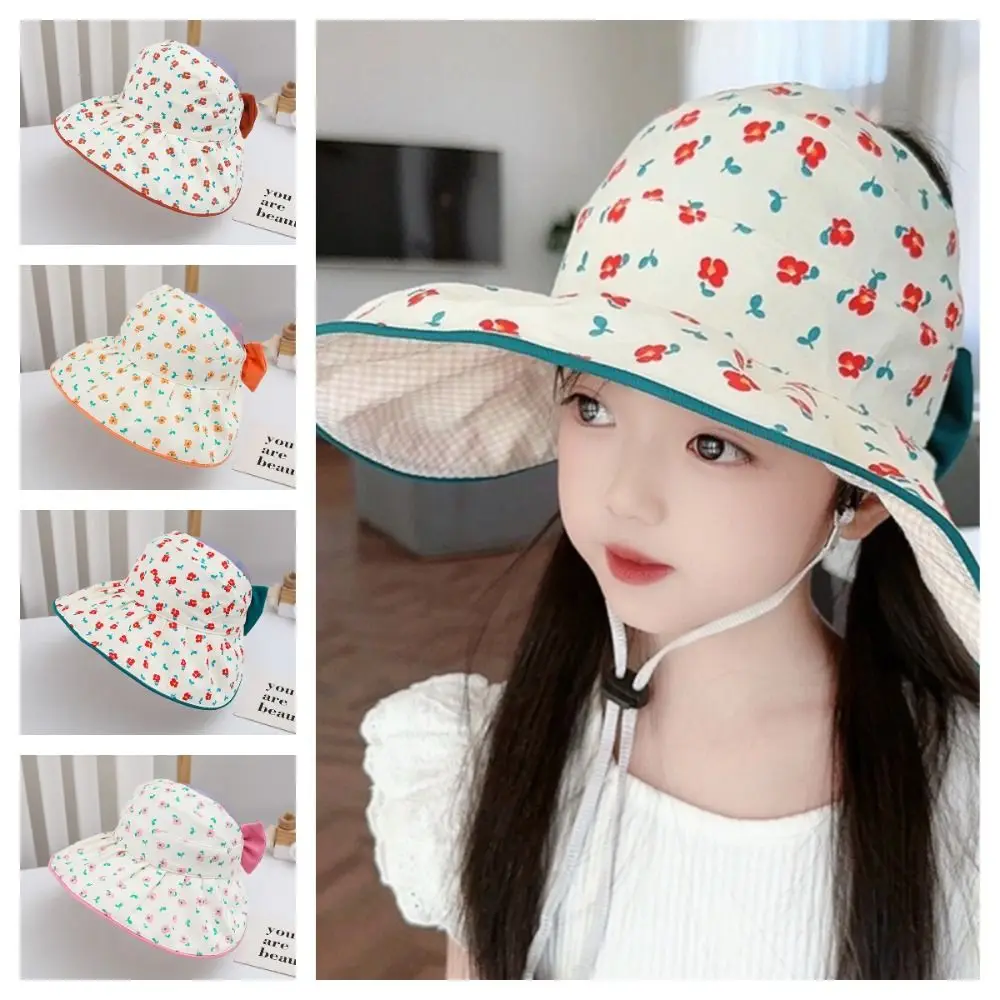 

Soft Korean Style Flower Bucket Cap Wide Brim Cotton Empty Top Kid Sunhat Breathable Anti-UV Children's Fisherman Hat Girls