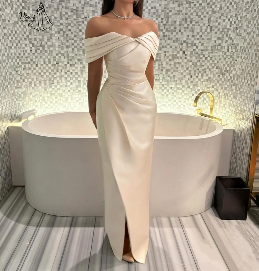 

Vows Custom Made Elegant Women's Dresses for Wedding Party Dresses Luxury Evening Dress 2025 Card Shoulder Satin Slit Ball Gowns