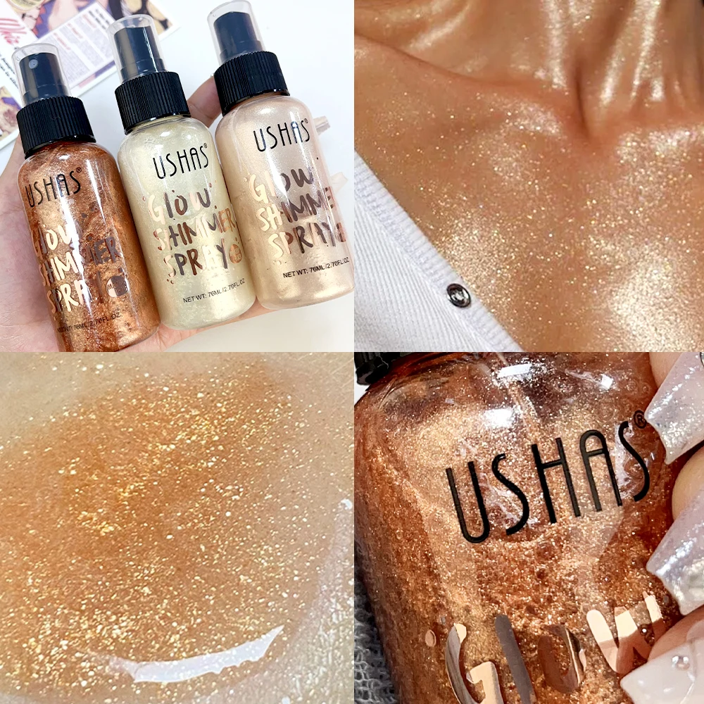 Impermeável Glitter Líquido Highlighter, Highlighter Spray, Diamante High Gloss, Brilhante Corpo Bronzer, Face Contorno, Iluminador Maquiagem