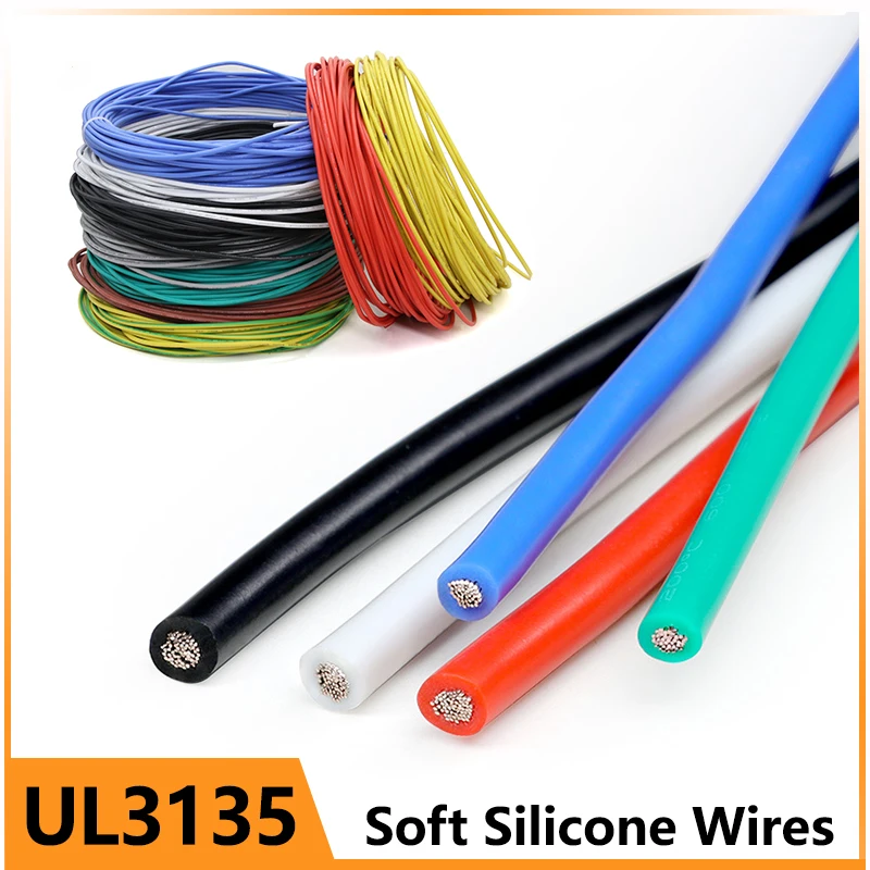 5/10m UL3135 Soft Silicone Insulation Wires 30 28 26 24 22 20 18 16 14 12 10 AWG High Temperature Resistant Tinned Copper Cable