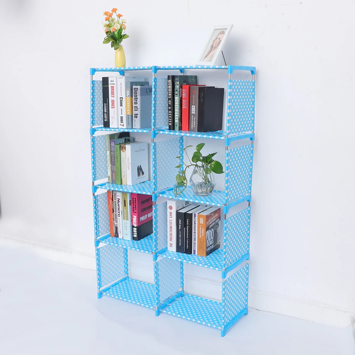 

Double Row Pink Dots Bookshelf Storage Rack for Home Library Organizing Books Sundries Ornaments Decorative Shelf