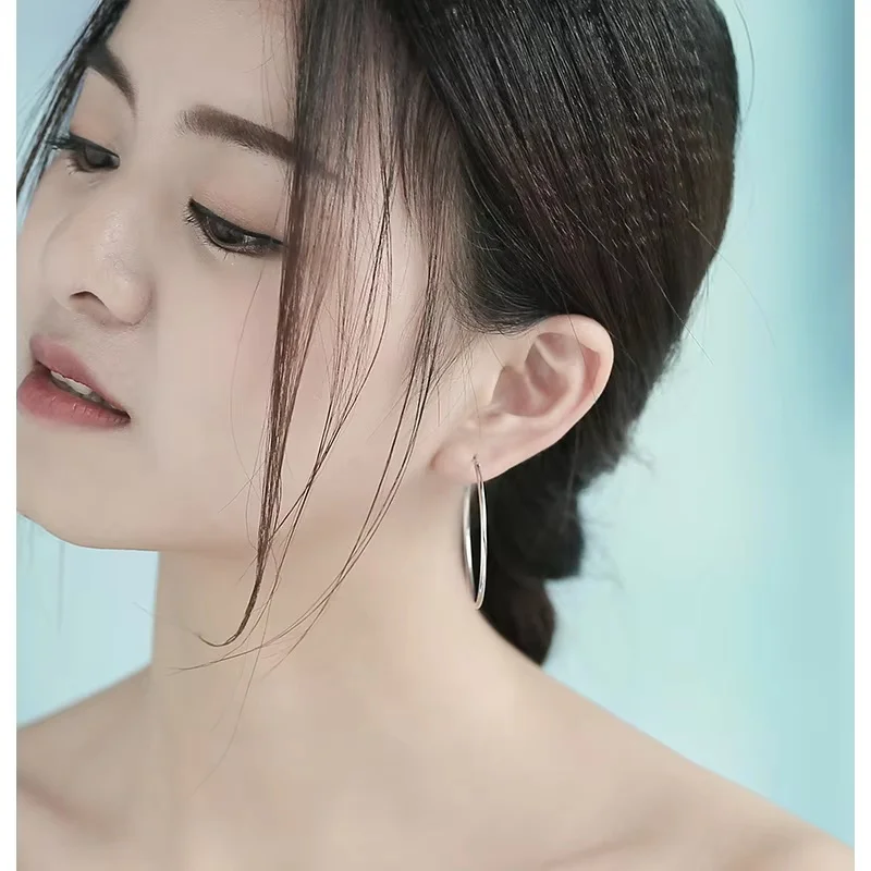 Women 100% 925 Sterling Silver Hoop Earring Round Circle Loop Gifts Box Packing Simple Silver Hoop Earrings Piercing