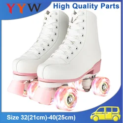 Flash Double Row Roller Skates For Women Girls Beginner 4 Wheels Skate Shoes Outdoor Skating Training Quad Sneakers Size 32-40