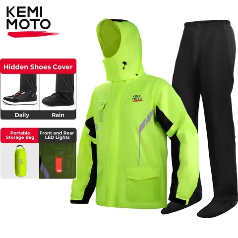 KEMIMOTO Unisex Waterproof Raincoat Set with Pants Motorcycle Riding Rain Jacket Motocross Cycling Gear for All Seasons