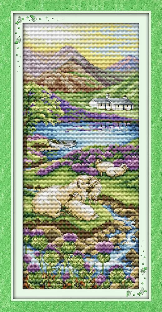 Cross-stitch Complete Set Highland Land With Pattern Stamped Printed Counted Unprinted Cloth DMC Needlework Hand Made Home Decor