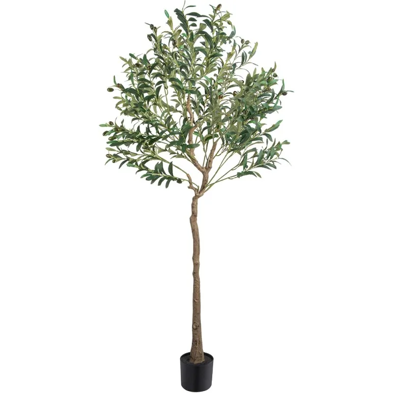 

Artificial Olive Tree 5/6/7FT Faux Silk Plant Thick Trunk Fluffy Branches Dense Leaves Plump Fruits Full Tree with Pot for Home