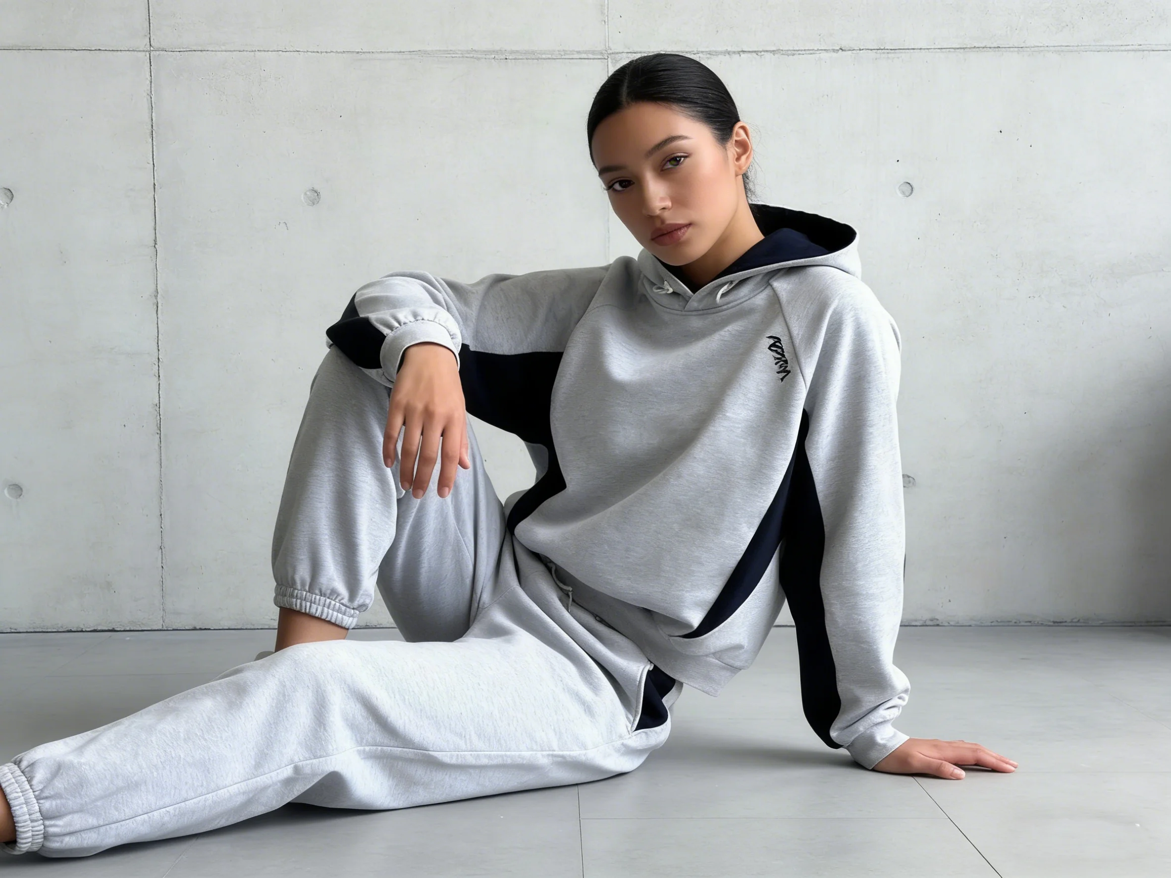 New European and American Ins Color Blocked Embroidered Personalized Hoodie Y2K Fashionable Casual Sports Style Pants Set