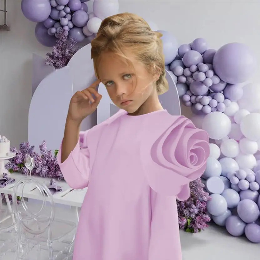 Girl Eid Dress Spring Autumn New Flower Fashion Dress Performance Show Clothes Kids Party Vestidos Wedding Dress Wz1295