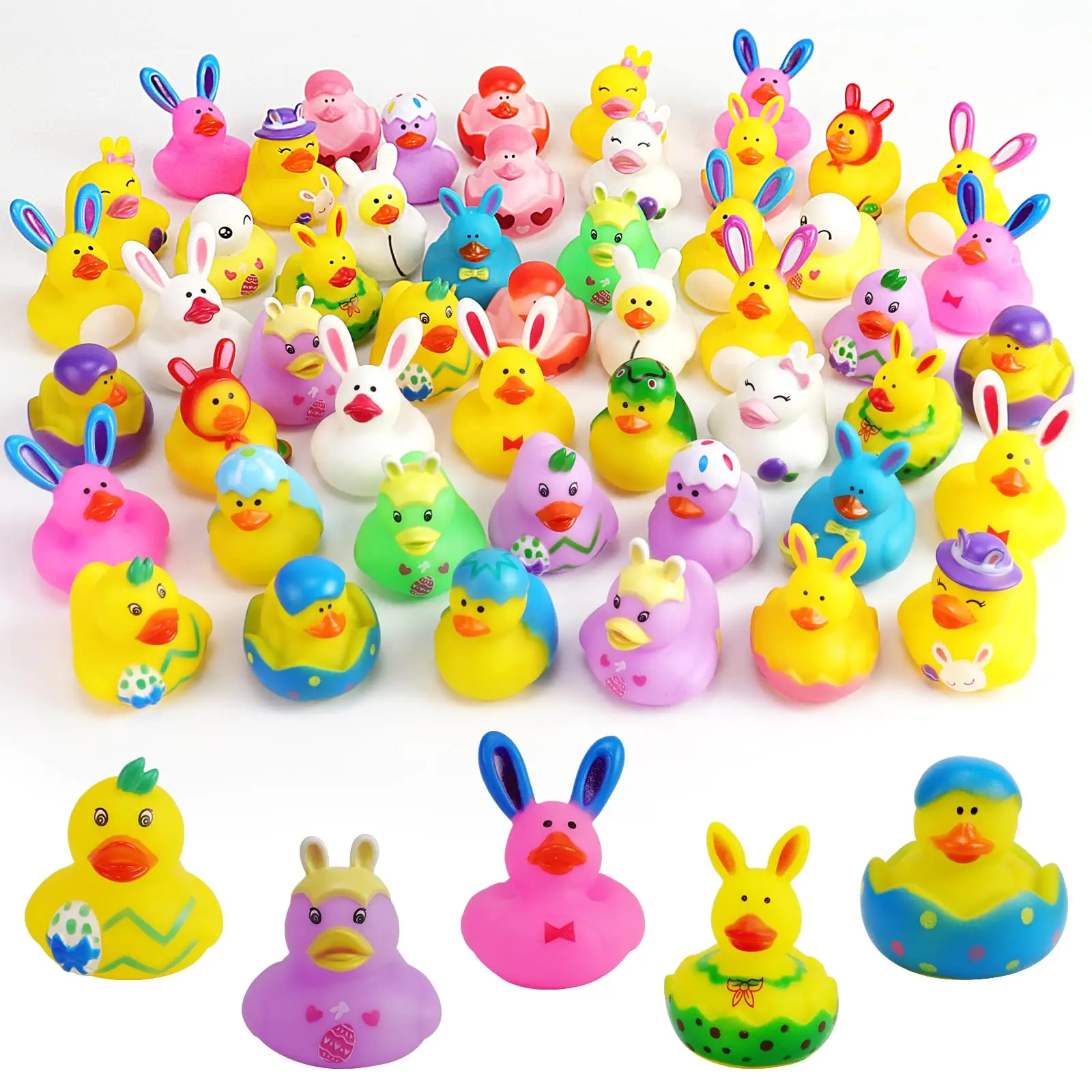 20/40/60pcs  Easter Rubber Ducks, Mini 2.1 Inch Bunny Rubber Duckies Toys Assorted Float Duck Bulk for Party Favor