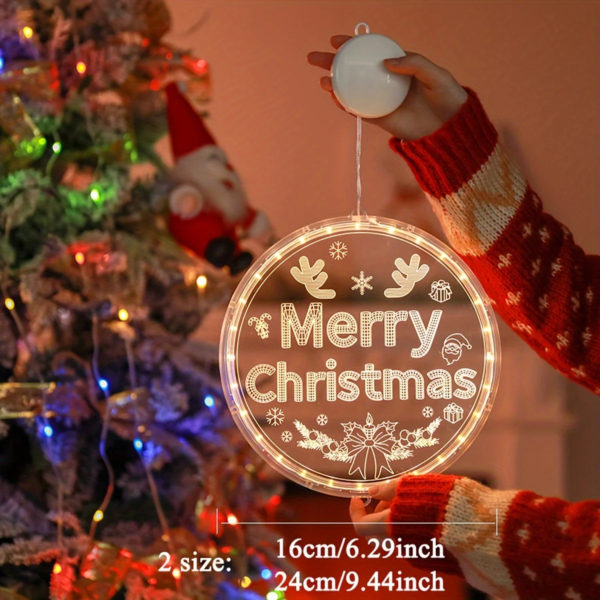 Decoração de natal, lâmpada suspensa com ventosa 3D, luz decorativa LED, pingente de decoração de janela de atmosfera de Natal