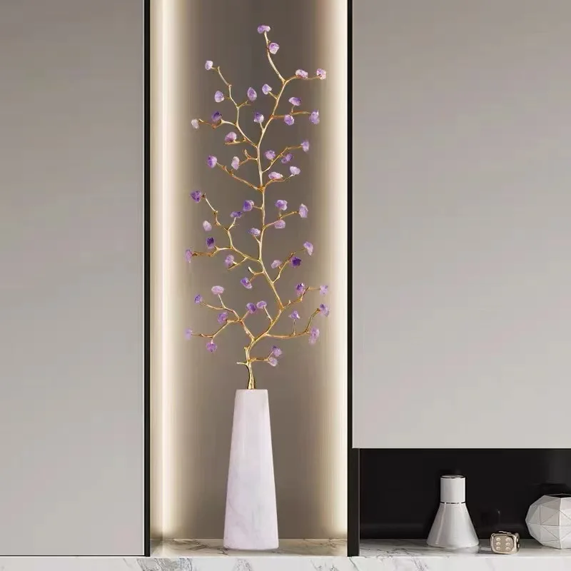 Lucky Crystal Fortune Tree Vertical Long Ornament Living Room Entrance Niche Cabinet Light Luxury High-end Housewarming Gift