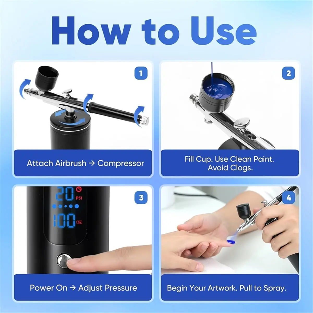 

Airbrush Kit with Air Compressor, 48 PSI High-Pressure Cordless Airbrush, 6000mAh Rechargeable, for Painting,Models,Cake