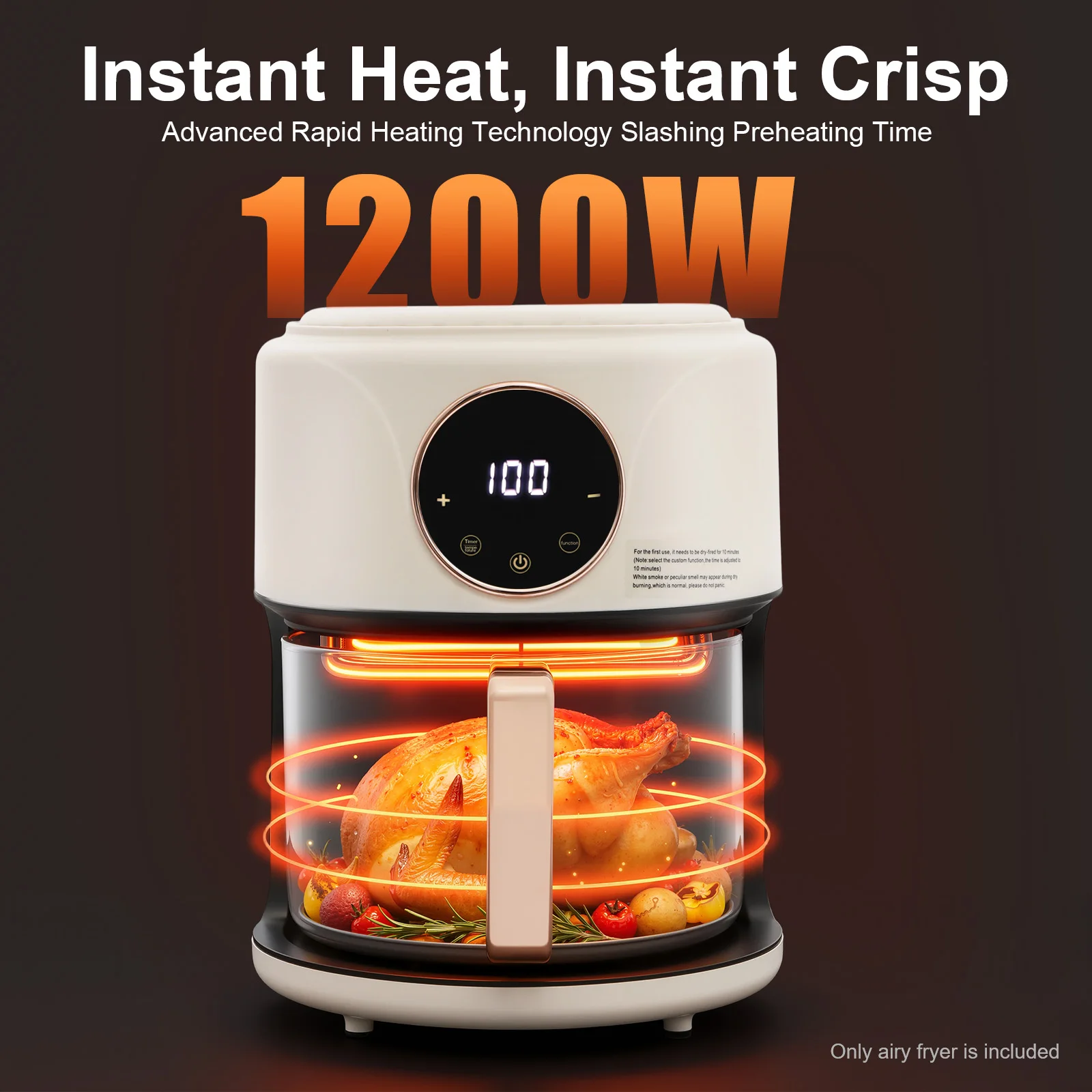 

1200W 110V Airy Fryer 4.2L/4.44Qt, 360° Viewable Airy Fryer Touchscreen with Digital Display for Home Kitchens, Restaurants