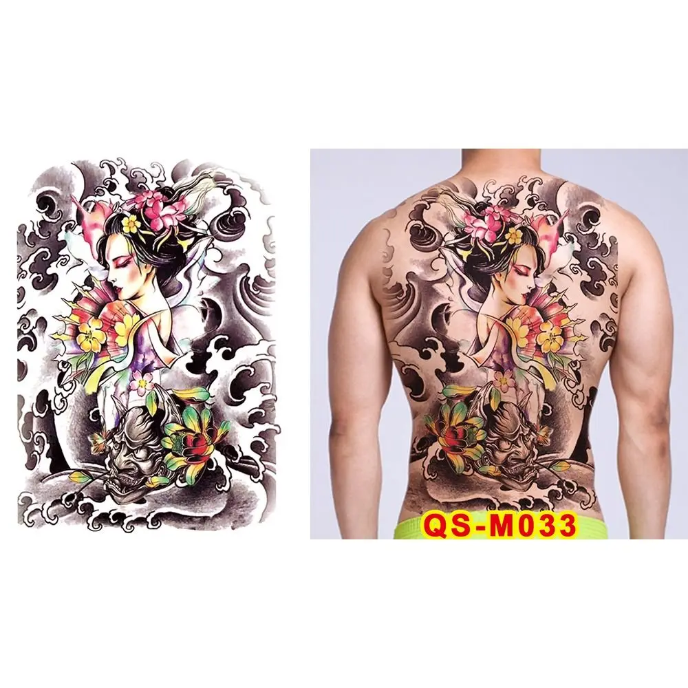 Water Transfer Printing Full Back Tattoo Sticker Angel Wings Cross Guan Gong Full Back Tattoo Patch Sweatproof Buddha Pattern