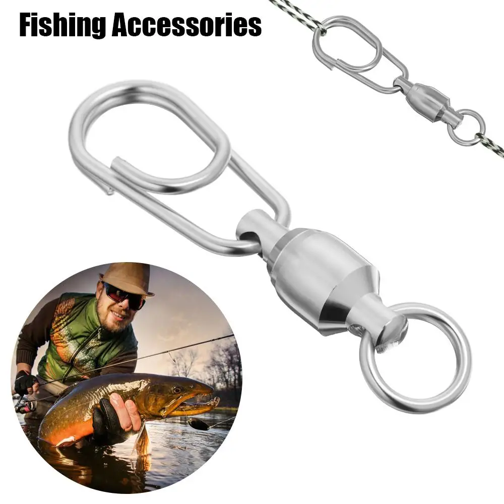 5Pcs/Pack Strengthen Fishing Accessories Stainless Steel Hooked Oval Split Rings Bearing Swivel Jig Connector Snap Rolling