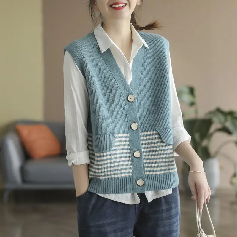 Vest Sweater Outerwear Women\'s Spring and Autumn New Style Artistic Retro Knitted Cardigan Loose Top