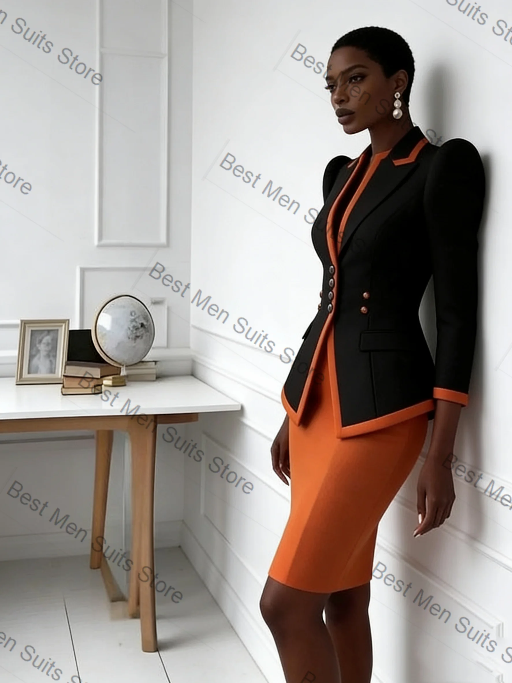 

Оранжево-черный женский костюм с юбкой, комплект из 2 предметов: пиджак и платье для выпускного вечера, хлопковый, формальный, офисный, на заказ, свадебный смокинг, пальто для гостей