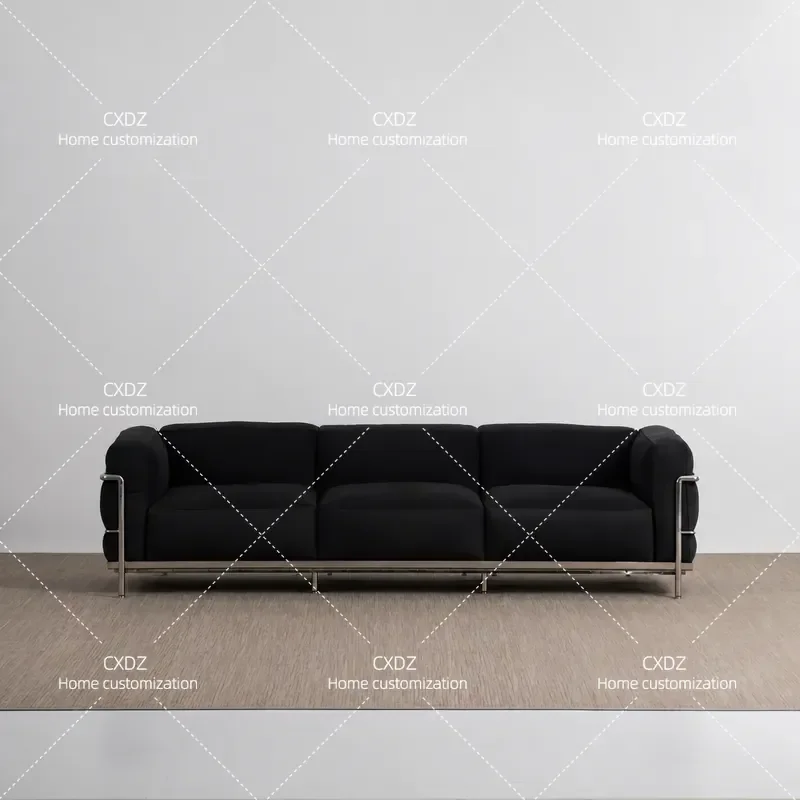 Minimalist Black Fabric 3 Seater Sofa High Elastic Foam Sponge Metal Frame Living Room Furniture