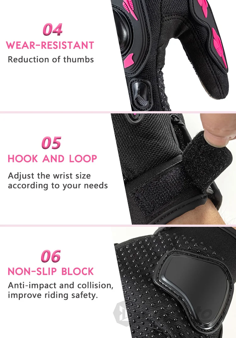Sommer Dame Rosa Motorrad Handschuhe Frauen Atmungsaktive Motorrad Reiten Handschuhe Anti-herbst Touch Funktion Motocross Moto Biker Handschuhe – Detail 9