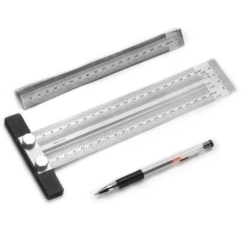 Stainless Steel High Precision T Type Hole Ruler Woodworking Scribing Line Gauge for DIY Enthusiast Carpentry Hobby Works view 3